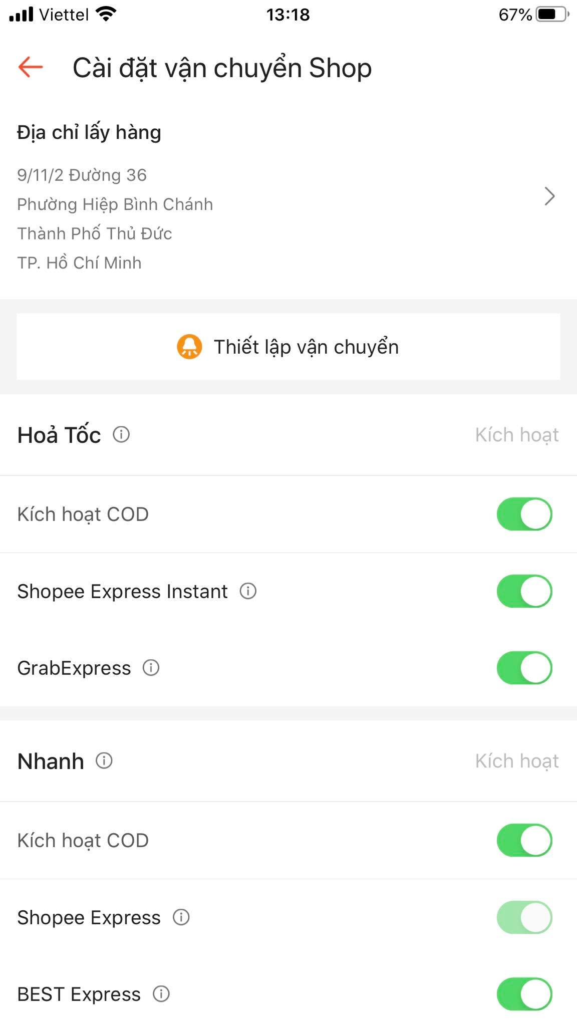 Hướng dẫn c&agrave;i đặt vận chuyển shop tr&ecirc;n điện thoại