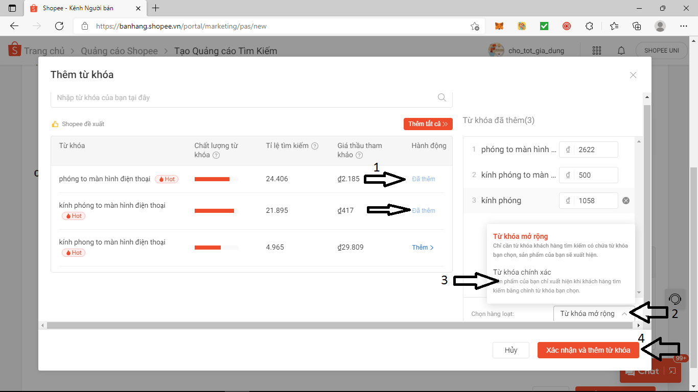 Hướng dẫn chạy quảng cáo shopee hiệu quả chi tiết. 10 Lựa chọn từ khóa chính xác để đấu thầu từ khóa