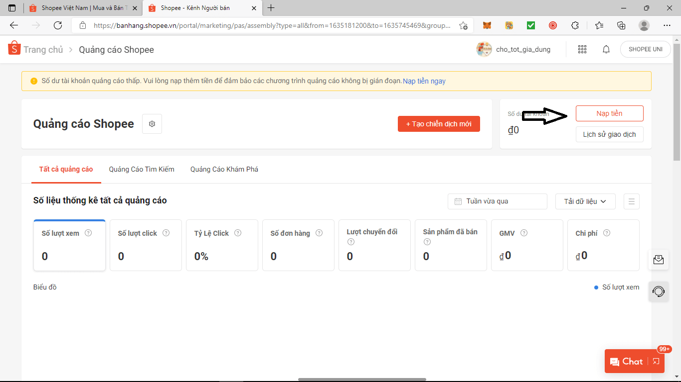 Hướng dẫn chạy quảng cáo shopee hiệu quả chi tiết. 3 Nạp tiền vào tài khoản thanh toán