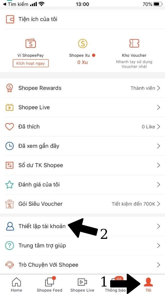 Hướng dẫn thiết lập t&agrave;i khoản shopee tr&ecirc;n điện thoại
