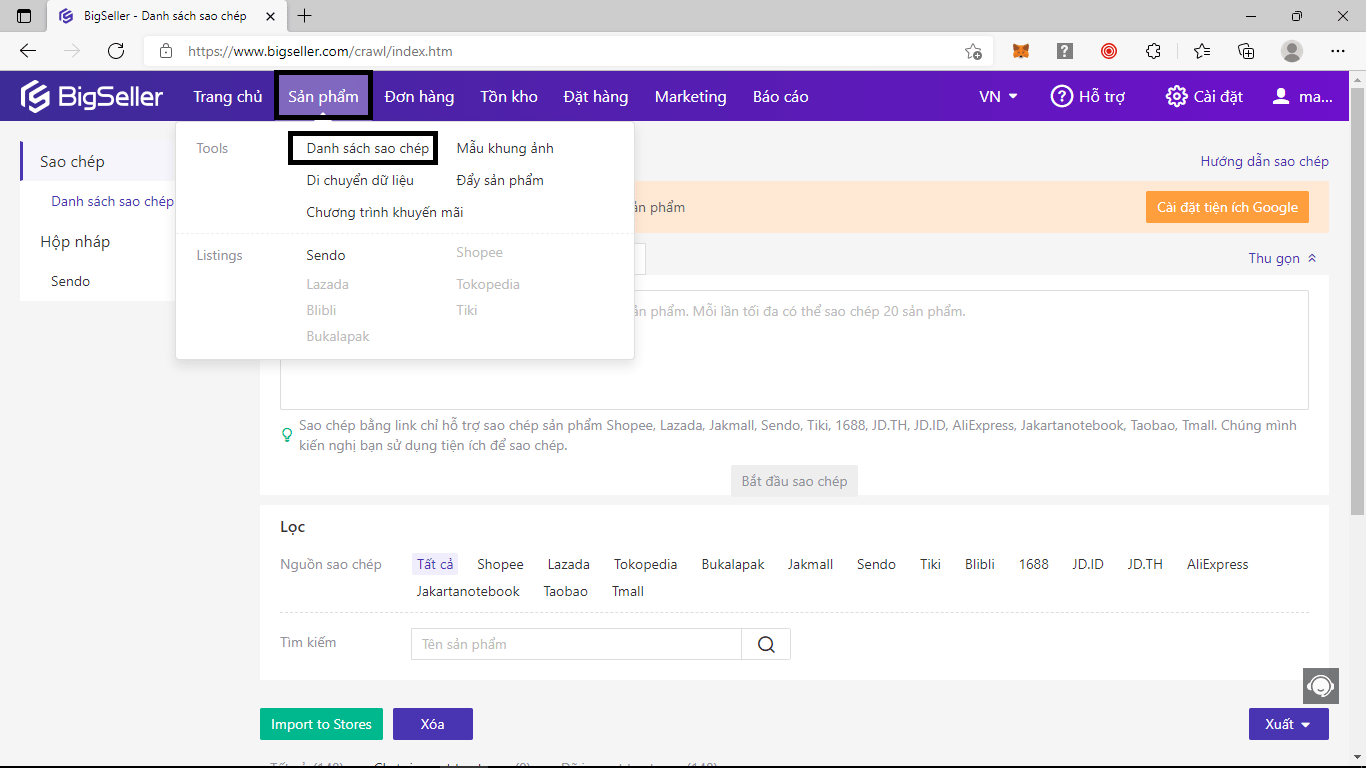 Hướng dẫn sử dụng tool sao ch&eacute;p sản phẩm shopee