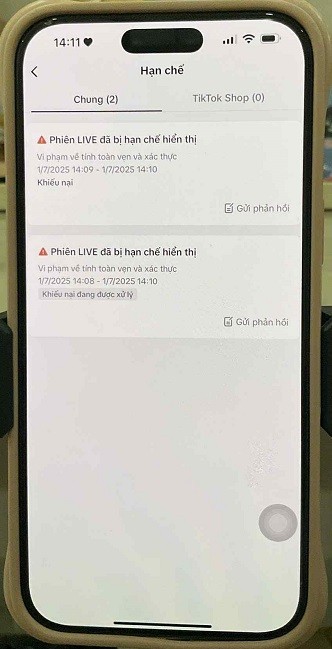 tiktok live bị han chế lưu lượng
